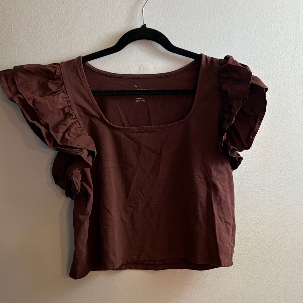 a new day Chocolate Ruffle Sleeve Blouse